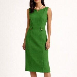 Milly Of New York Green 70’s Shift Dress 8 Knee Length Wool Blend Silk Lining